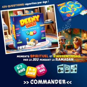 DEENY QUEST: 420 questions sur l'islam réparties par âge! (+6 ans, 3 niveaux) , Jeu de société Osratouna